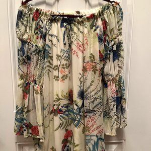 Black Bead - Off the Shoulder Dress with Bell Sleeves - Women's Size M